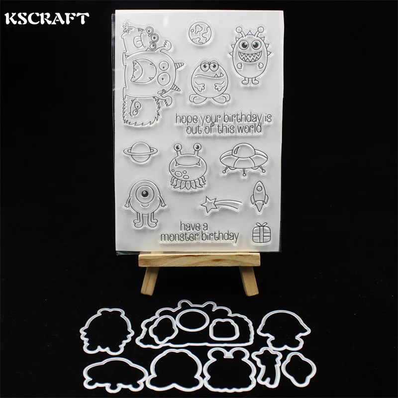 

KSCRAFT Birthday Monsters Transparent Clear Silicone Stamp And Cutting Dies Set for DIY scrapbooking/photo album 298