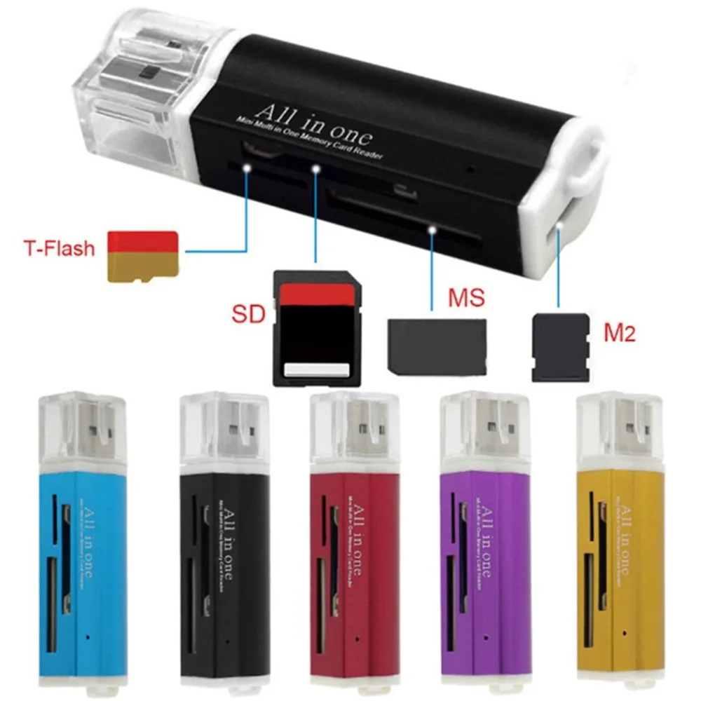 

All in 1 Micro USB Memory Card Reader Multi-function USB 2.0 Adapter for Micro-SD TF M2 MS Mini Metal Card Reader Drop Shipping