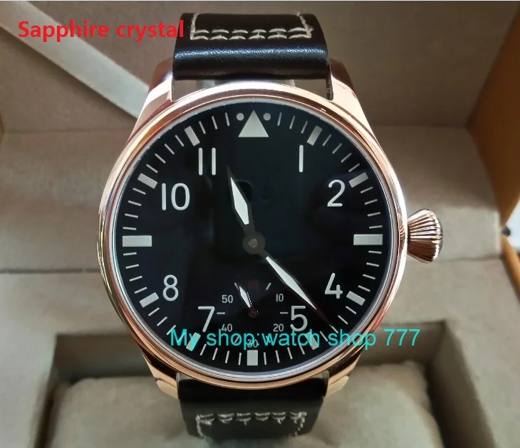 

Sapphire crystal 44mm PARNIS ST3621/6498 Mechanical Hand Wind movement black dial Plated rose gold case men's watches 374A