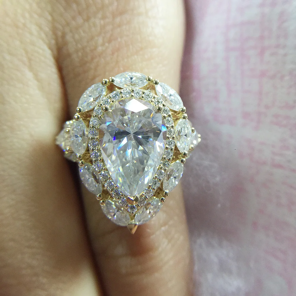 Кольцо с муассанитом белое золото 14 к 2 карата 10x7 мм|ring 14k|ring ringring moissanite |