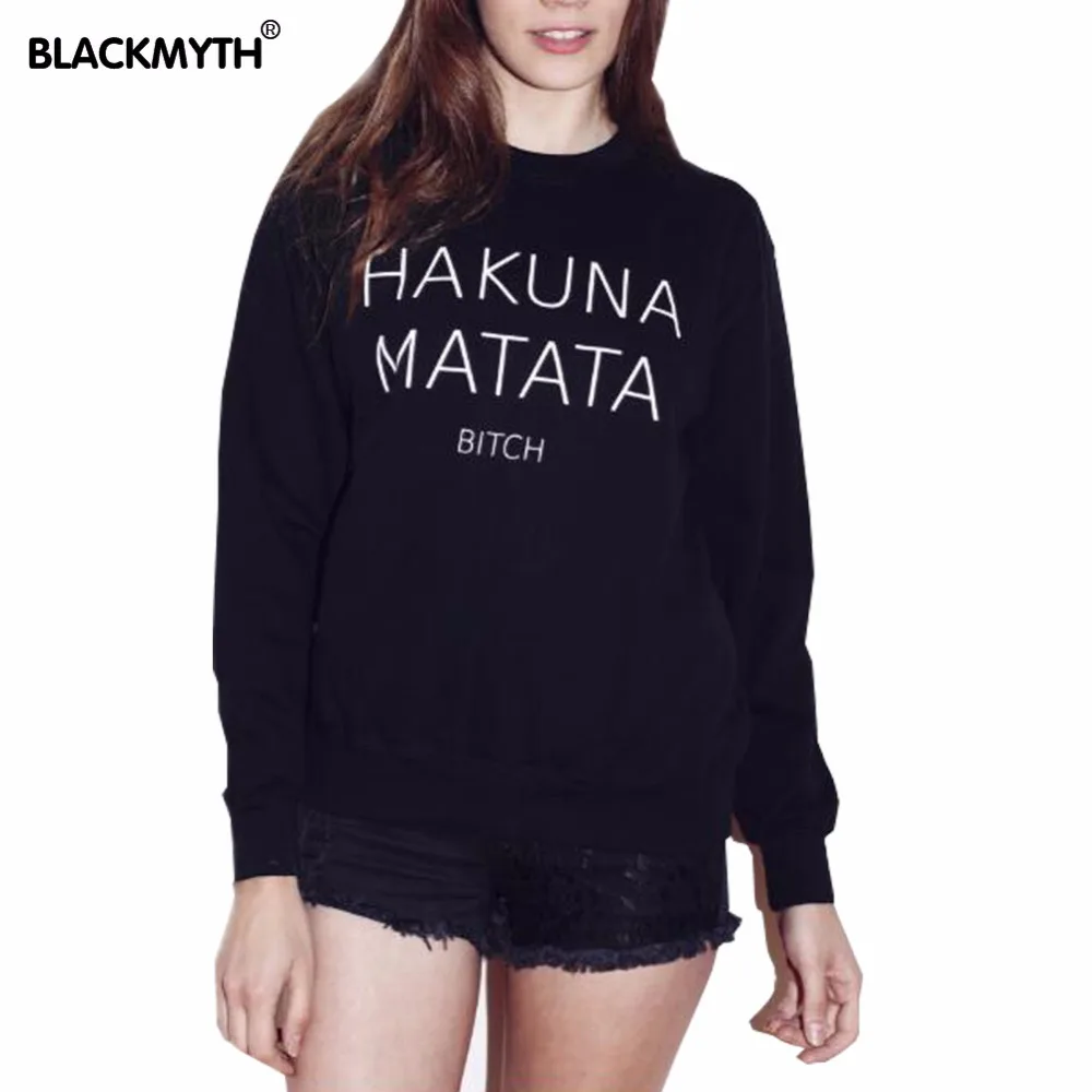 

Women's Cotton Sweatshirts HAKUNA MATATA BITCH Letters Black White Trendy Casual Tracksuits Pullover And Hoodies