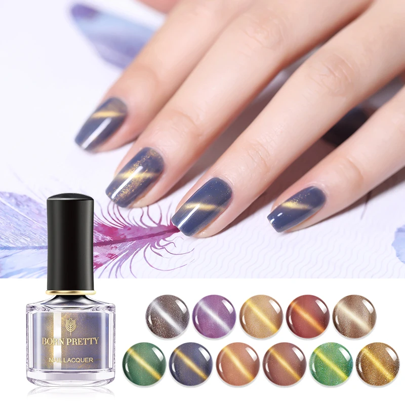 BORN PRETTY Gold Silver Nail Polish Foggy Shimmer Cat Eye Effect Yellow
