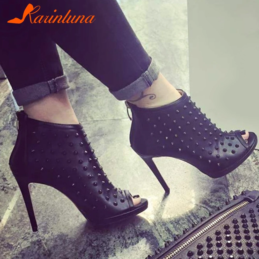 

Brand Design Big Size 47 Sexy Women Shoes Summer Boots Woman Nightclub Prom Rivets Party High Heels Shoes Woman Ankle Boots