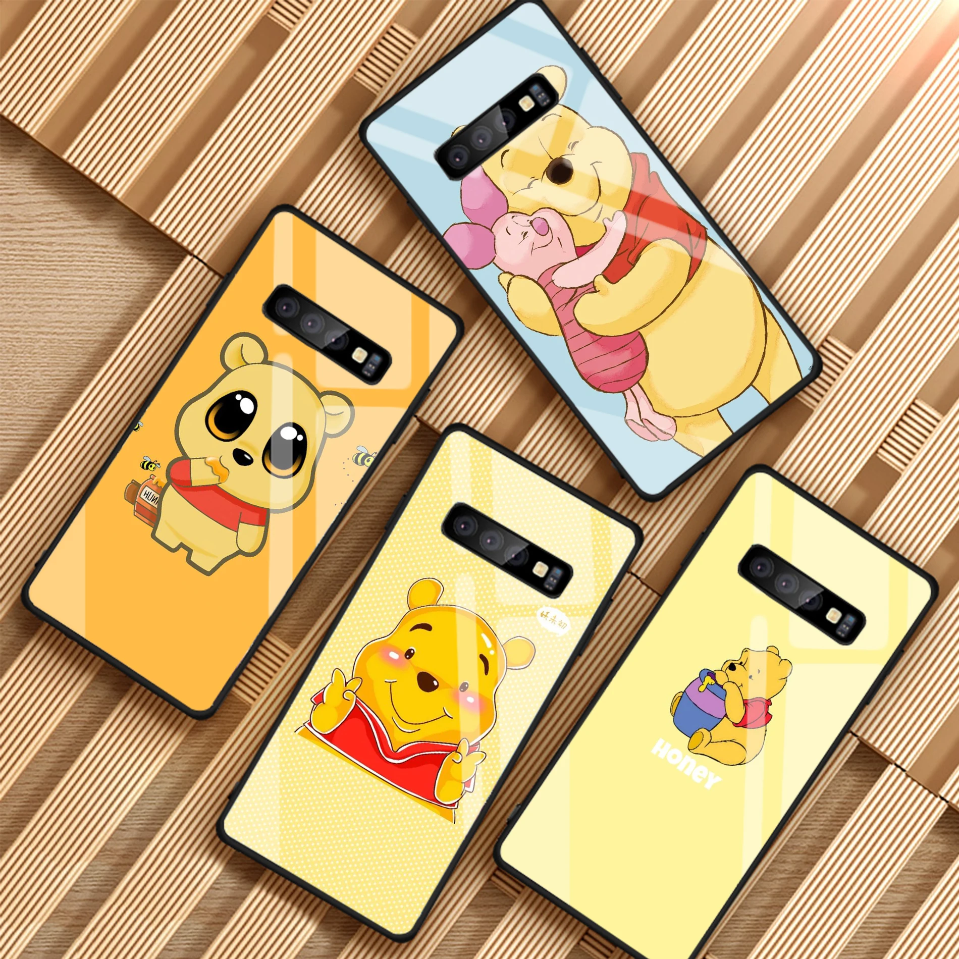 

cute cartoon Winnie the Pooh Tempered Glass Phone Case For Samsung Galaxy S8 S9 S10 PLUS A6 A6S A8 A8S J6 J8 2018 NOTE 8 9