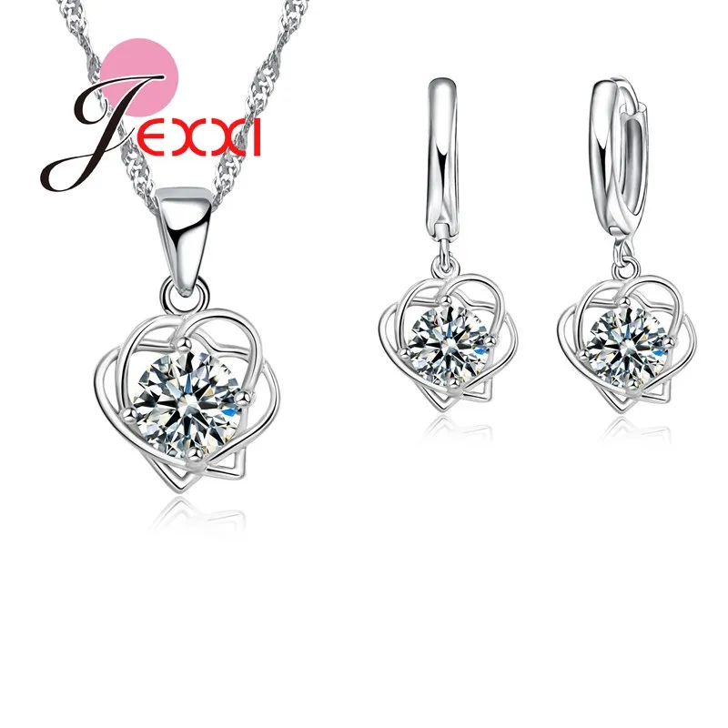 2020 Bridal Wedding Jewelry Sets AAA Cubic Zircon Crystal 925 Sterling Silver Pendant Nekclaces Earrings Heart Set | Украшения и
