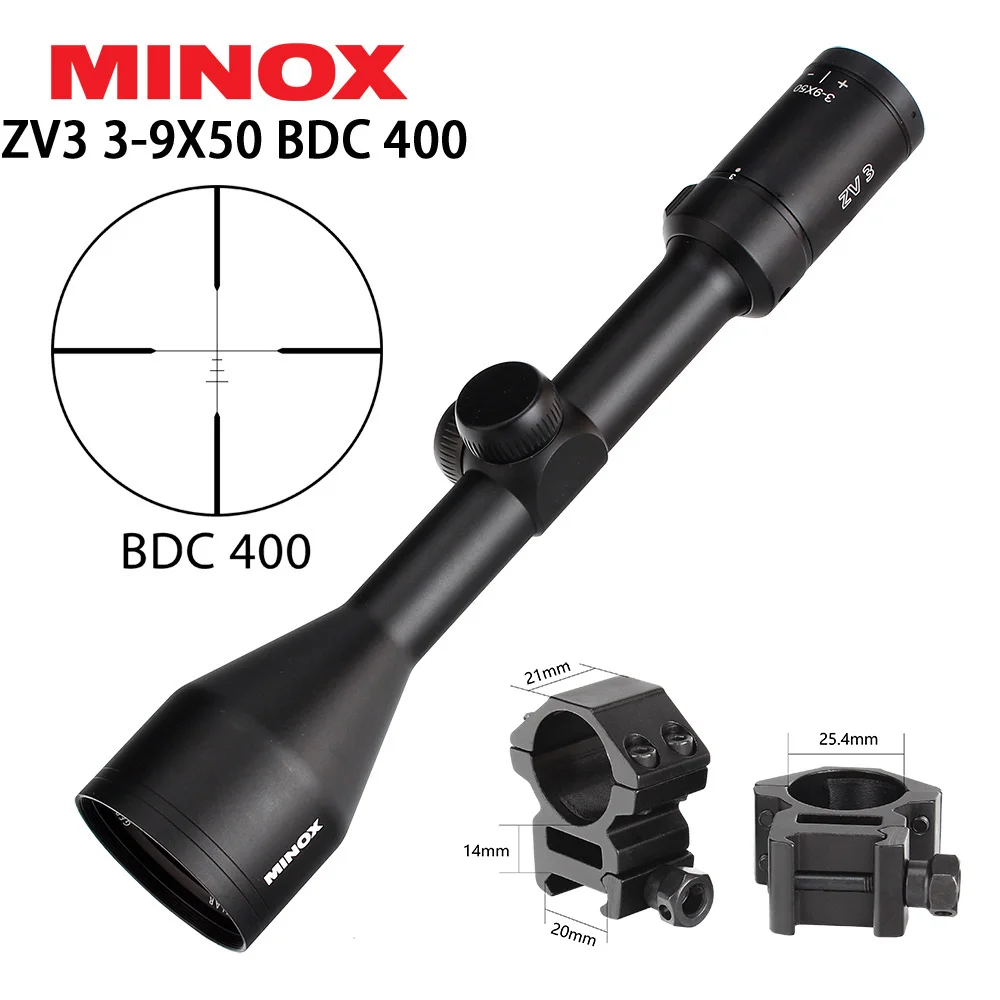 MINOX ZV 3 3-9X50 BDC 400 сетка Охотничья винтовка прицел 1 дюймов трубка длинный глаз рельеф тактический оптический прицел оптические прицелы - Цвет: with Picatinny Rings