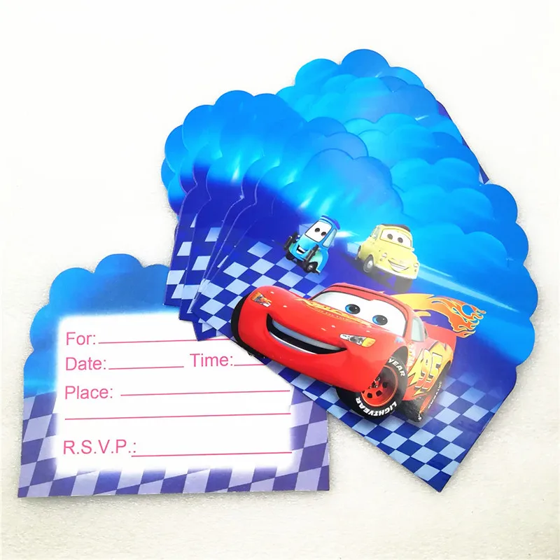 Us 14 20 Di Scontobambini Di Favore Per 10pcs Disney Auto Cartone Animato Tema Di Ragazzi Felice Festa Di Compleanno Di Carta Biglietto Di Auguri
