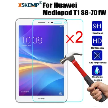 

XSKEMP 2Pcs/Lot Tempered Glass For Huawei Mediapad T1 8.0" S8-701W LCD Screen Protector Scratch Proof Ultra Thin High Clear Film