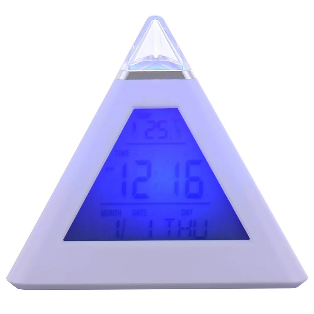Digital 7 LED Pyramid Colour Changing Digital Clock with Date Alarm