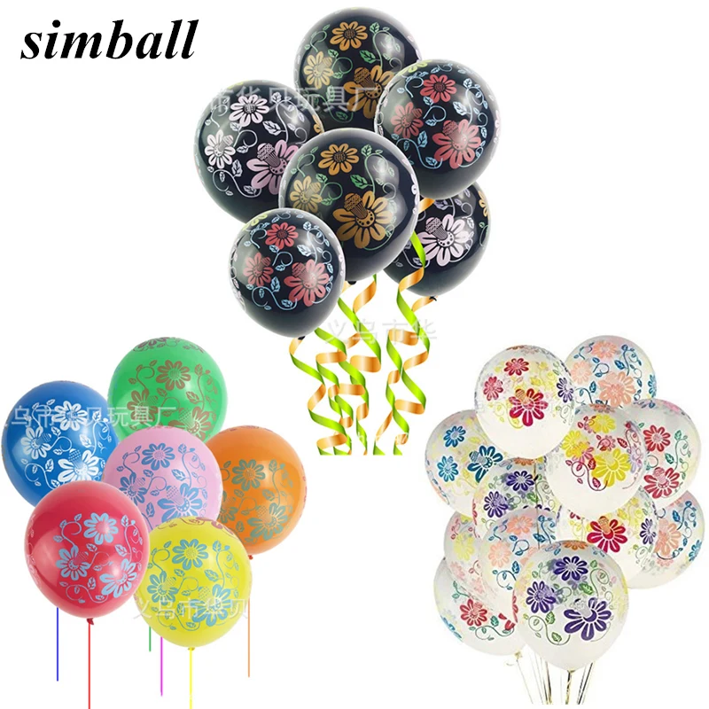 

100PCS 12inch 2.8g Transparent Black Flower Latex Balloons Inflatable Clear Air Balls Wedding Decoration Birthday Party Balloons
