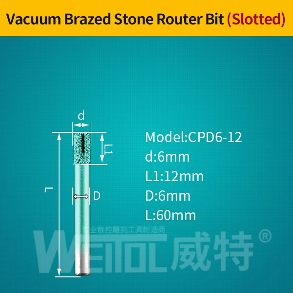WeiTol плоская головка вакуумной пайки Камень Гравировальные биты мраморные режущие биты Долбление камень Фрезерный резак песчаник с ЧПУ Инструменты - Длина режущей кромки: CPD6-12