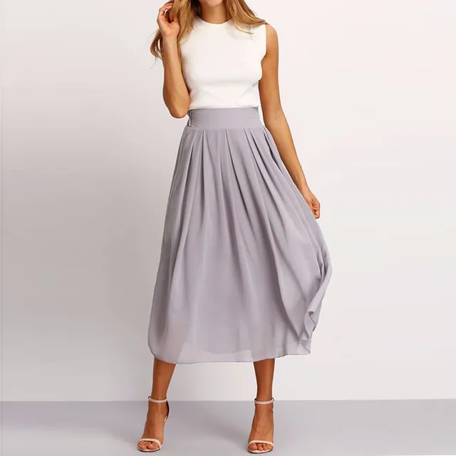 Modest Elegant Chiffon Skirts Women Custom Made Zipper Waistline A Line Tee Length Midi Skirt Pleated Casual Skirt 1