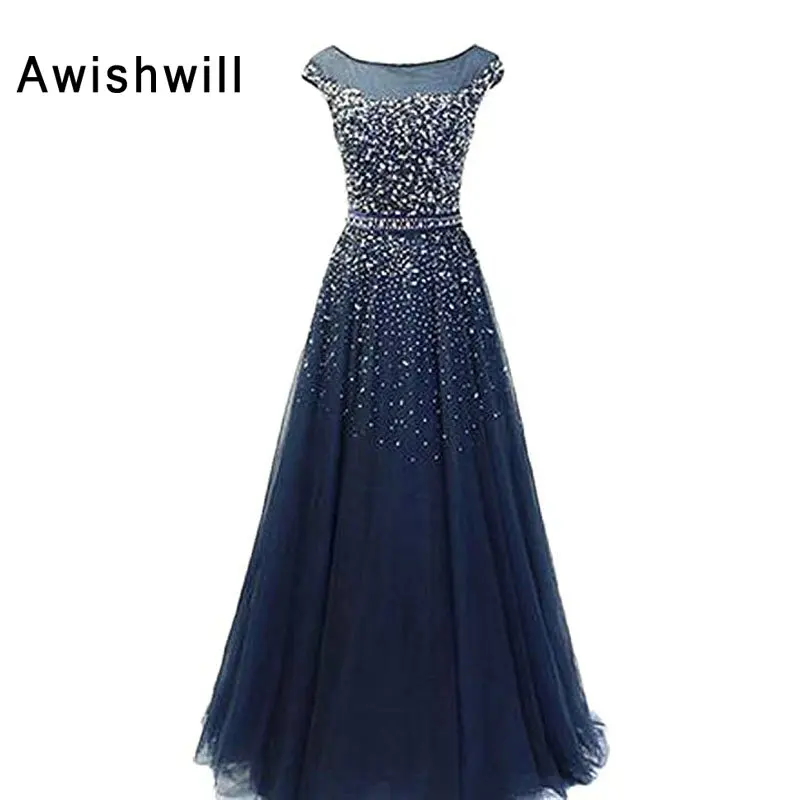 navy blue floor length formal dress