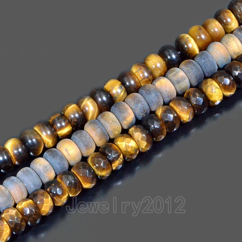 3Strands/Lot 4x6mm &amp 5x8mm Yellow Tiger Eye Smooth Matte Faceted Natural Gem stones Rondelle Loose Charm Beads 15.5&quot Lot | Украшения