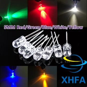 

Free Shipping 5 colors x 100pcs = 500pcs 5mm LED Round White Blue Yellow Green Red Super bright emitting LED diode Light F5 LAMP