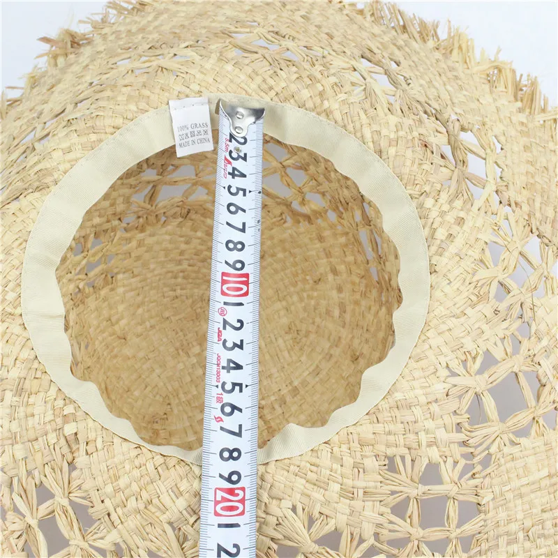 Летняя Пляжная Женская фетровая шляпа с широкими полями, соломенная шляпа от солнца 46 см, соломенная шляпа ручной работы, рафия
