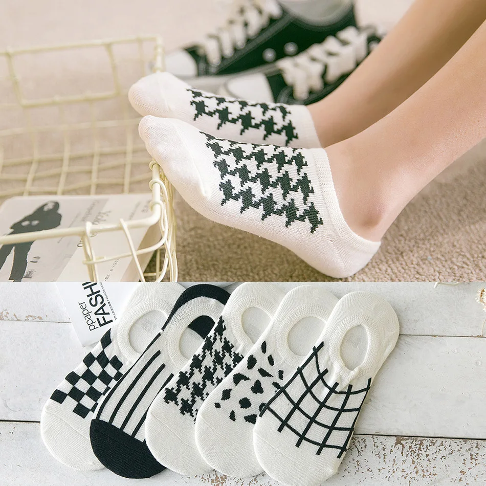 

5 styles Invisible Socks Silica Gel Pure Cotton Woman Socks Female Cotton Low Cut Ankle Socks caji08
