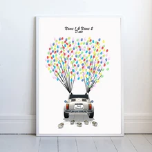 Сладкий Свадебный автомобиль с боллонами бесплатно на заказ имя, дата Печать на холсте отпечаток пальца DIY Фирменная Гостевая книга для украшения свадьбы