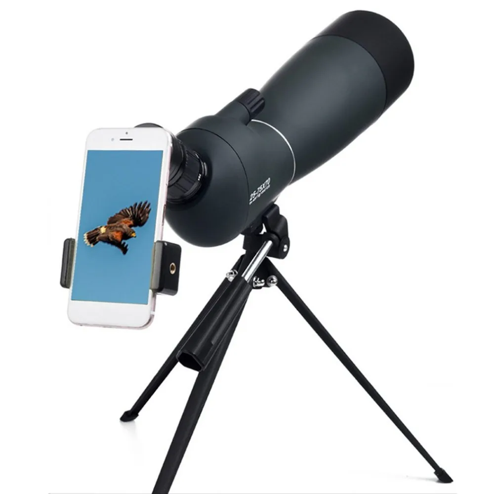 

Angled Spotting Scope Zoom Lens Waterproof With Tripod Phone Adapter High Definition Night Vision Watching Telescope 25-75*70