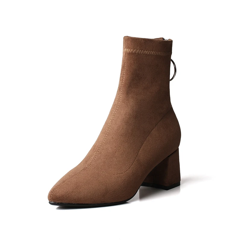 Bolso Gamuza Tacones Cr1561 Punta Alto Invierno Botas Cremallera Enmayer Mujeres Metal Tobillo Mujer Moda Tacón Gruesos Zapatos Vaca De Black brown d6SFq