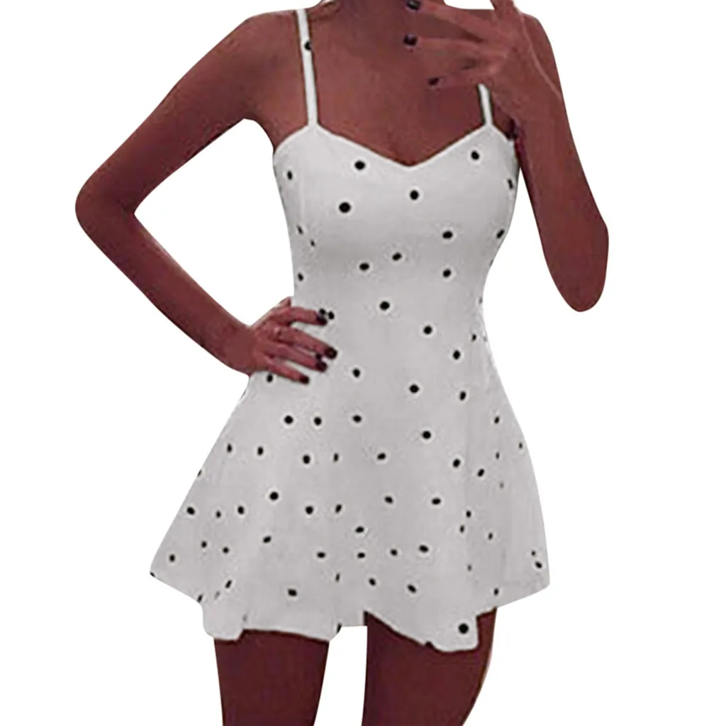 

Women Sexy Slim V-Neck Sling Casual Short Mini A-Line Dot Popular Dress Casual Bohemian Off-Shoulder Ruffled Banded rock#es