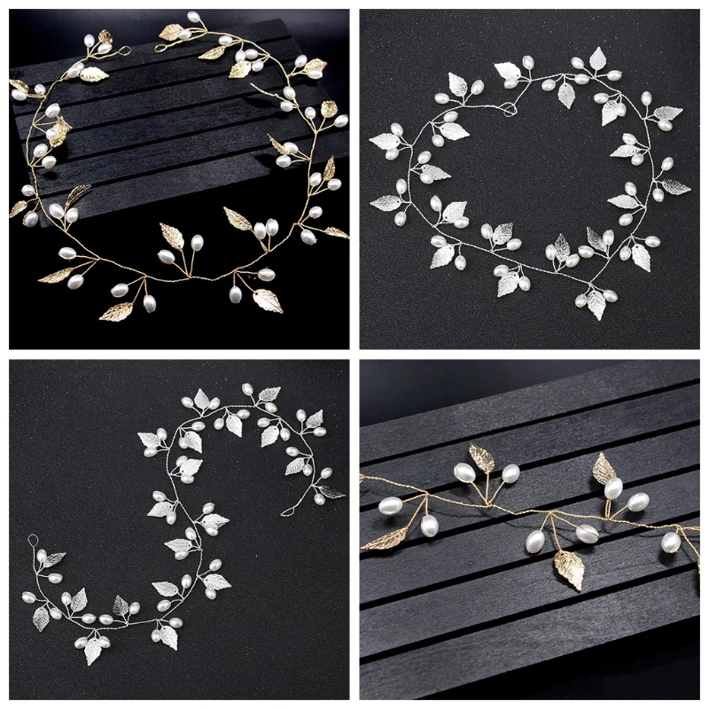 

Handmade Bridal Flower Vine Tiara Bride Head Chain Bridal Headbands Hair Ornaments Wedding Hair Jewelry Gold Silver