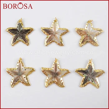 

BOROSA Gold Color Shell Jewelry Pendant Rainbow Shell Starfish Charm For Necklace Earring Making G1628