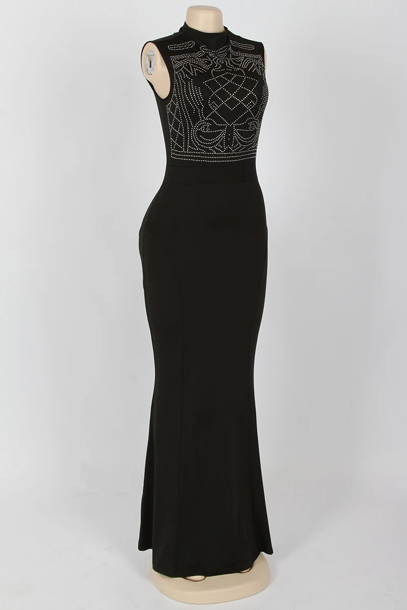 Sexy Club Dress 2016 Women Summer Sleeveless Maxi Dress Geometric Rhinestone Evening Party Black Long Dress Robe Longue Femme (3)