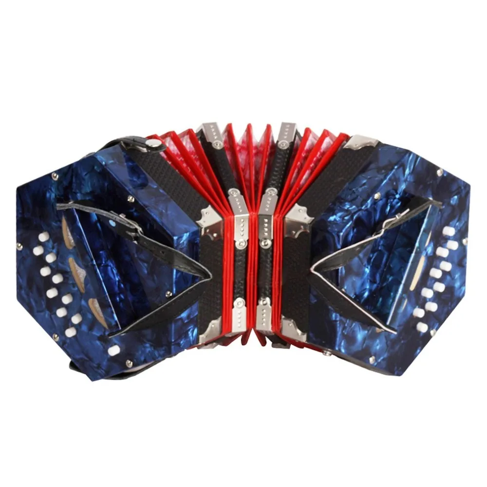 Профессиональный Уникальный винтажный 20 Ключ художественная форма синий шестиугольный Музыкальные инструменты аккордеон ручной ремешок Музыкальные инструменты