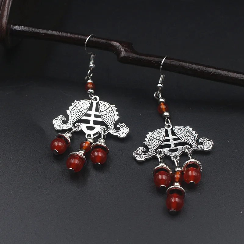 Yanting vintage earrings for women miao silver double fish earings wedding jewelry Chinese style classic ethnic accessories (12)
