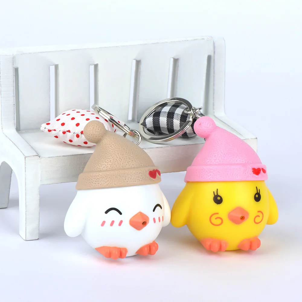 

New Funny Creative Design Key Ring Cartoon Kawaii Chicken Shape Key Chain LED Luminous Key Chain Mini Flashlight Kids Toy Gift