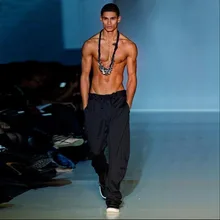 Мужские штаны-шаровары размера плюс, брюки для ног, широкие штаны, дышащие костюмы певицы, новые летние шелковые штаны с драпировкой, свободные M-4XL