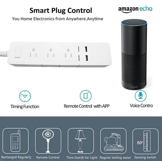 Tuya Smart WiFi Power Strip smart US plug Переключатель перегрузки защита от перенапряжения 3