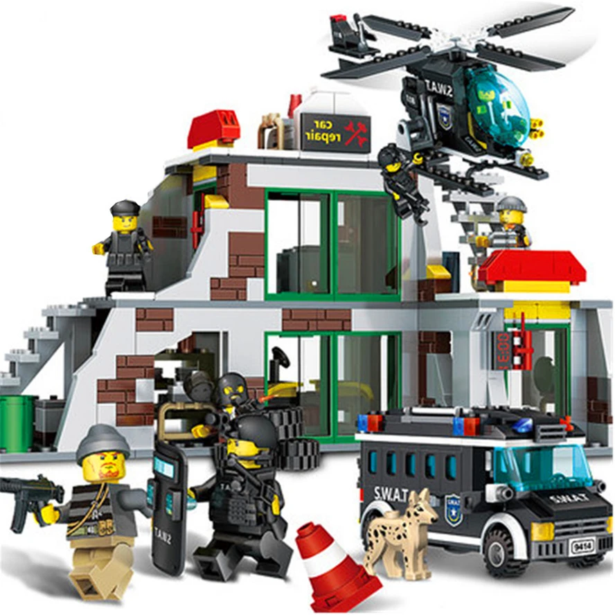 

GUDI 9414 703Pcs SWAT Police Station Center Helicopter Model Building Blocks Brick Compatible Technic Playmobil Toys