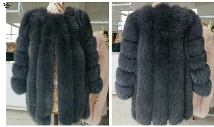 Зимнее теплое пальто из натурального Лисьего меха, женское роскошное пальто с натуральным мехом лисы, длинное пальто с карманами 180628-1