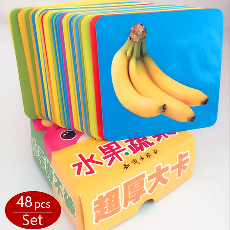 

48pcs/Set Card Books Montessori Educational Toys Flash Cards For Children Learn English Cards Vegetables Fruits Paper Card