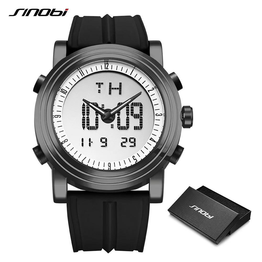 SINOBI цифровые спортивные часы для мужчин хронограф мужские наручные часы водонепроницаемый черный ремешок для часов мужской военный Женева кварцевые часы