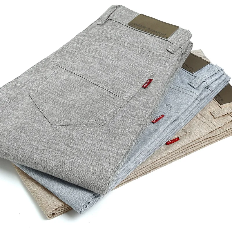 Men Fashion Summer Fashion Korea Slim Fit Straight Linen Cotton Thin Business Trouser Pants Male Casual Pants Import Clothes 118