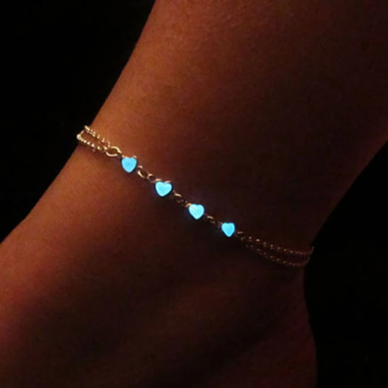 Летние светящиеся лодыжки Сердце Звезда Кулон Браслет сандалии сексуальная пляжная цепь на ногу женские браслеты ювелирные изделия KQS8