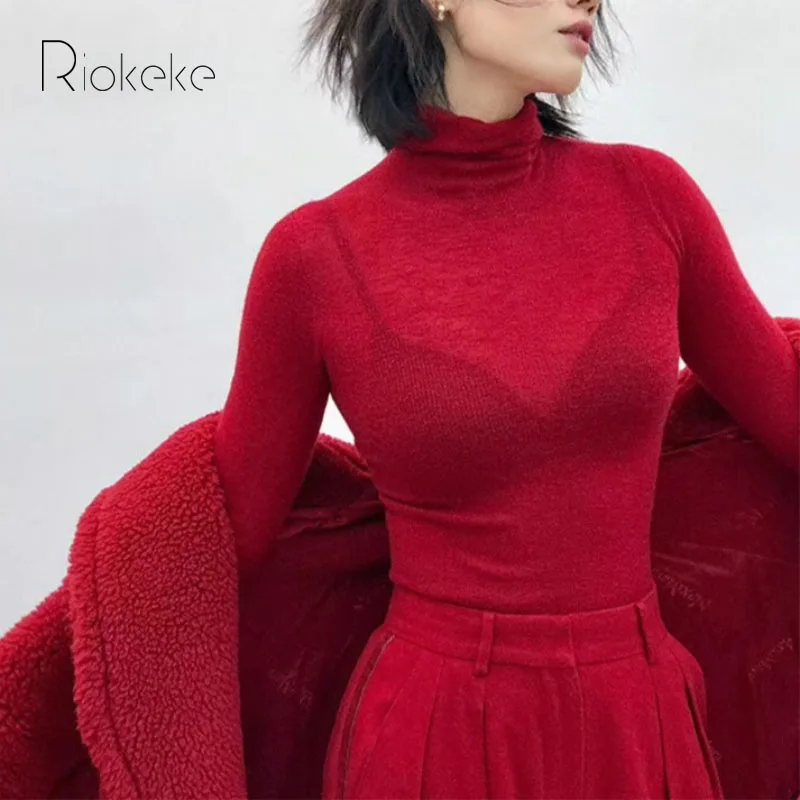 Riokeke свитер 100% чистая шерсть Водолазка для женщин женский зимний 2018 высокие