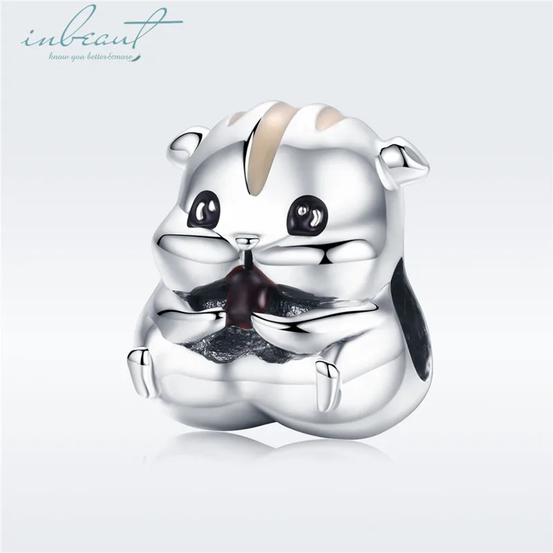 

S925 Sterling Silver fit Pandora Bracelet Cute Eating Food Hamster Beads Hot Sale 925 Herbivore Animal Charms for Bangle Making