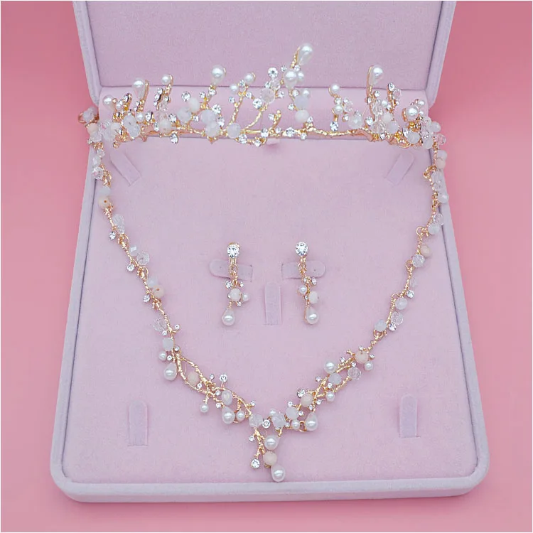 Bridal Jewelry Set Rhinestone Crystal Gold Tiara Silver Crown Earrings for Wedding Necklace Set Accessories Bride Luxury Jewelry (3)