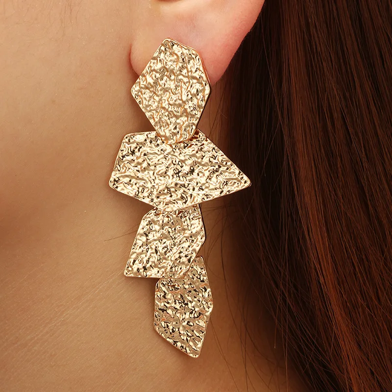 

ES258 European Exaggerated Metal Earrings For Women Geometric Irregular Multi-layer Texture Earrings Jewelry Fashion Accessories