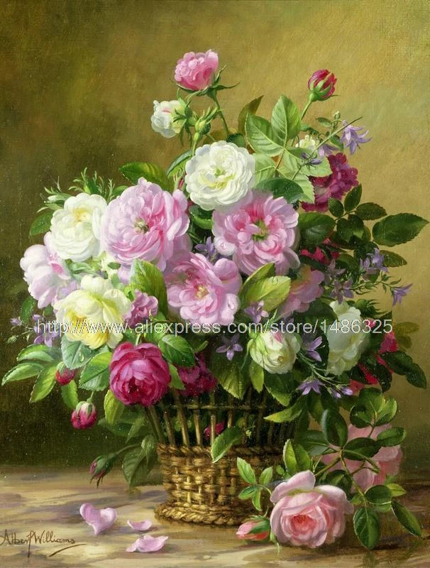 L Modern Painting Flower S Fresh Flower S Roses Albert Williams Still Life Painting Flower Baskets Of Fresh Flower S Paintings In Oil Pastels Basket Chinapainting Linen Aliexpress