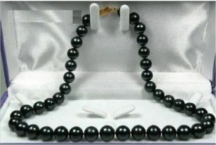 

HUGE 10-11MM TAHITIAN GENUINE PERFECT BLACK PEACOCK PEARL NECKLACE 18"14K r