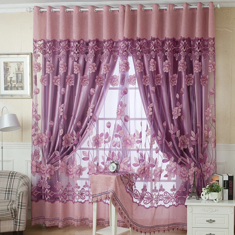 Edal Floral Peony Pattern Tulle Living Room Drapery Valances