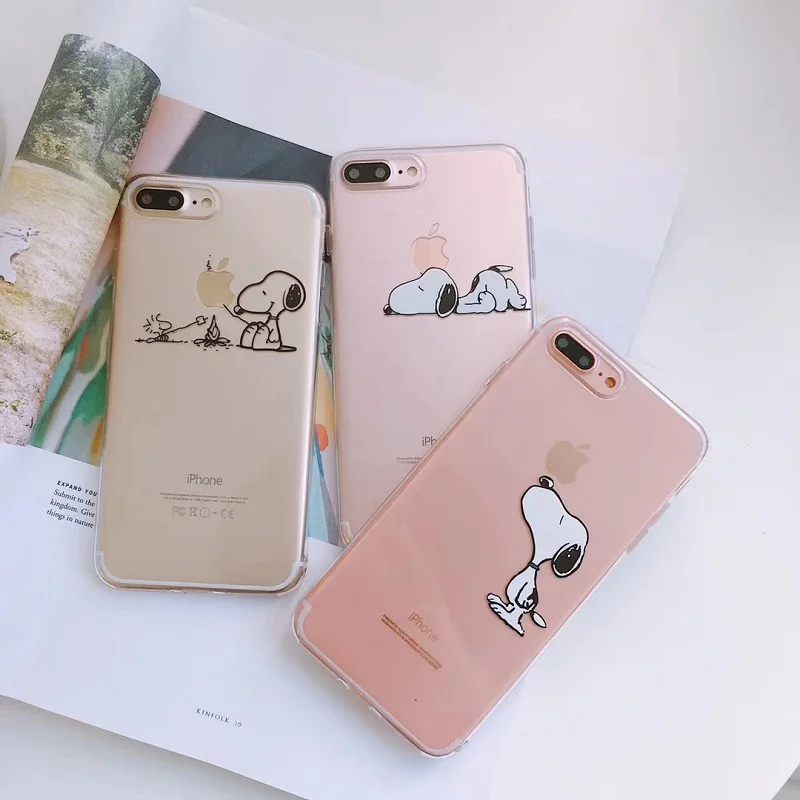

Cute Drawing Snoopys Clear Phone Case For iphone X For iphone 6S 7 8 Plus Soft Silicon Cartoon Ultra Slim Back Cover Cases Coque