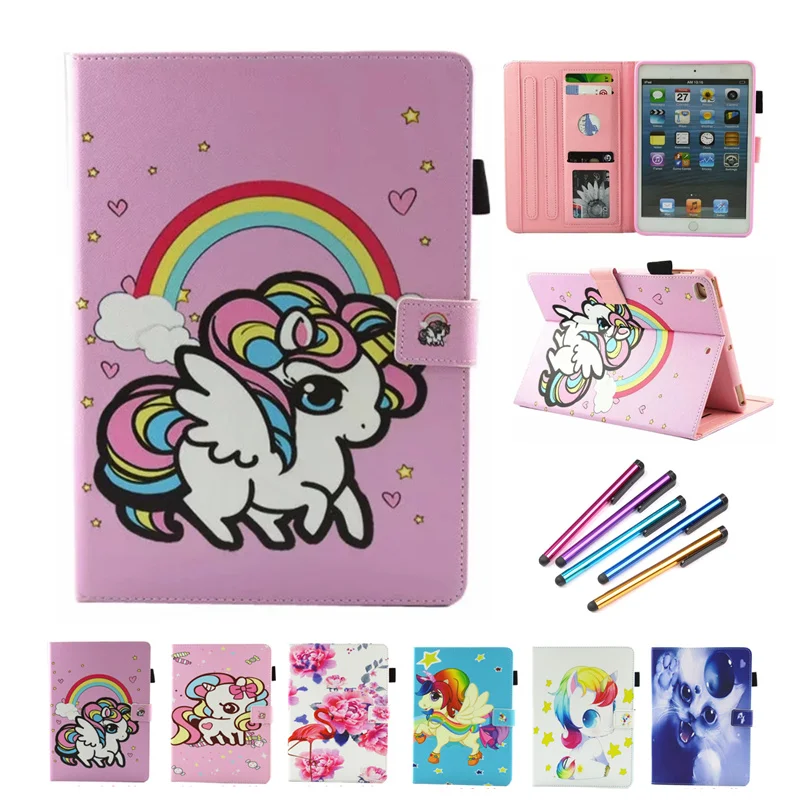 

Kawaii Case For iPad Mini 1 2 3 4 5 Cartoon Flamingo Unicorn PU Flip Leather Cover Case For iPad Mini 4 Case Fundas +Gift Stylus