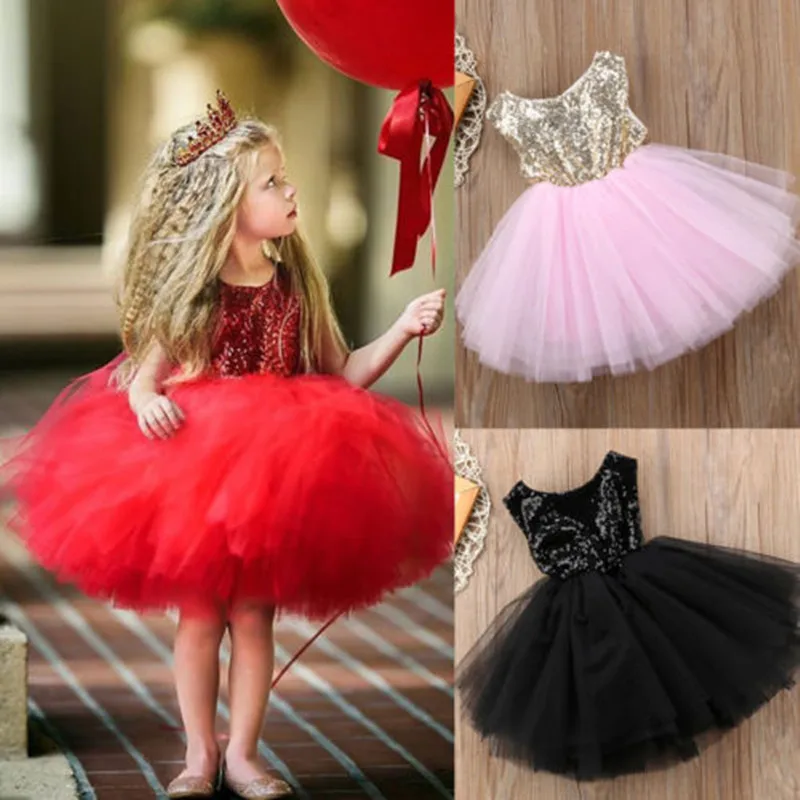 

2019 Fashion Princess children baby elegant wedding dress sequins sleeves party dress for girl summer dresses
