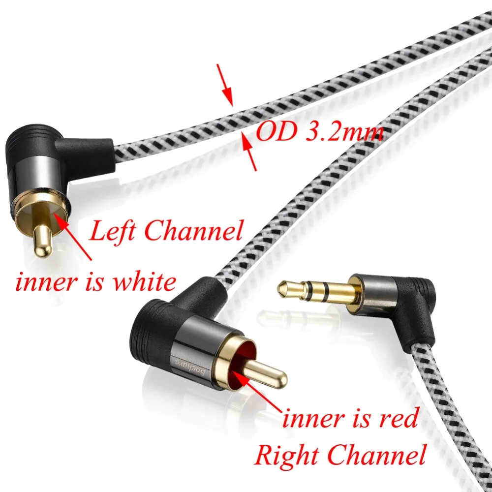 Bochara Braided 90degree 3.5mm jack to 2RCA Audio Cable Wrapped Shielded For Speakers Amplifier Mixer 1.8m 3m 5m 10m Bochara Braided 90degree 3.5mm jack to 2RCA Audio Cable Wrapped Shielded For Speakers Amplifier Mixer 1.8m 3m 5m 10m